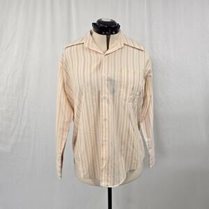 Vtg Permanent Press Button Down Blouse Women's 16 Cream Pink Stripe Long Sleeve